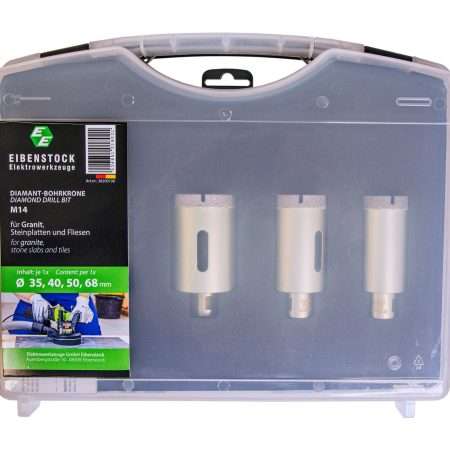Eibenstock Gyémánt száraz fúrófej 4-es szett, M 14 (EFB 68), Ø 35, 40, 50, 68 mm, 35 mm használható hossz, csempe, természetes kő, kerámia
